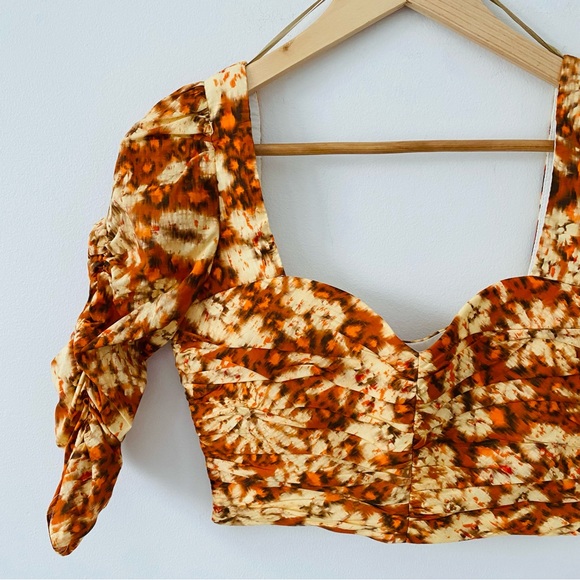 ZARA RUCHED CROP TOP FLORAL ORANGE XS - Picture 8 of 11